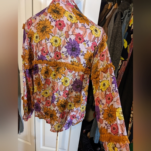 Anthropologie Raga Boho floral fringed blouse - Picture 3 of 5